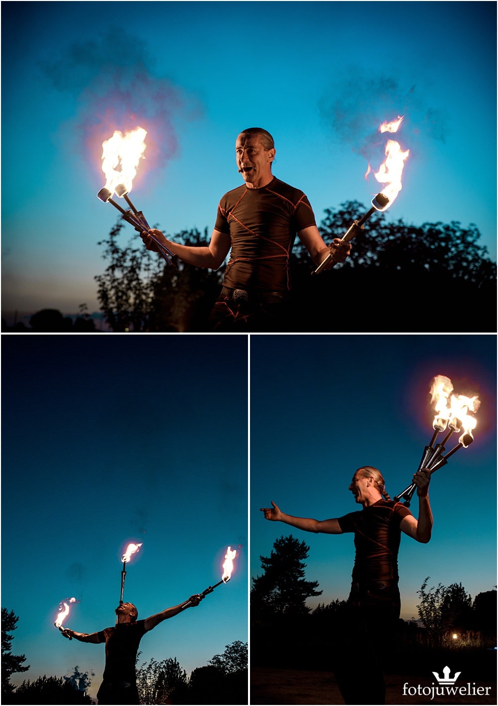 Eventfotos - Feuershow und LED-Show Eventfotos vom Eventfotograf - Feuershow "Der Lemmi" - Mann mit drei Fackeln